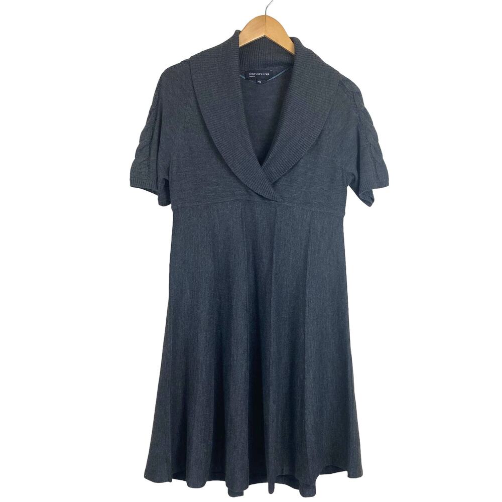 Jones New York Gray Shawl Collar Short Sleeved Sweater Dress NEW Size Large